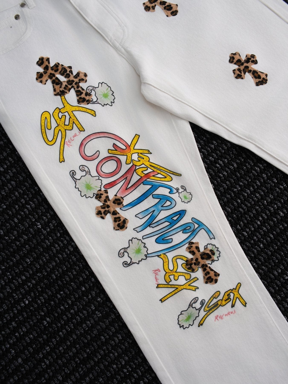 Chrome Hearts White Cross Applique Graphic Jeans