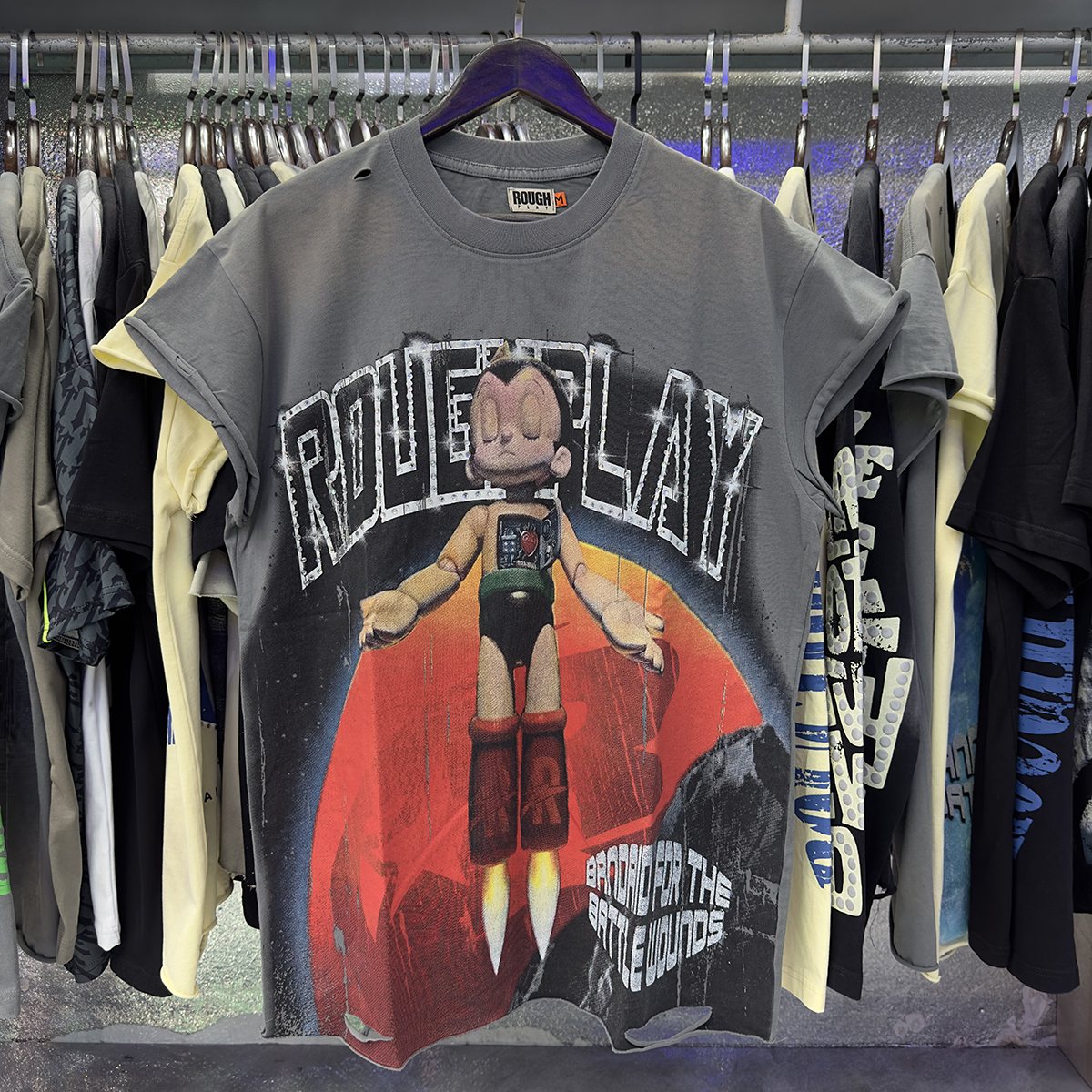 Rough Play Astro Boy Graphic Distressed T-Shirt