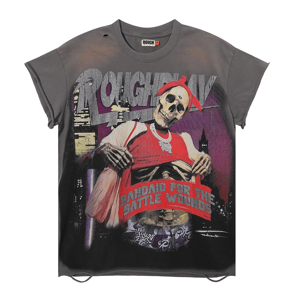 Rough Play Skull Globe Sleeveless T-Shirt