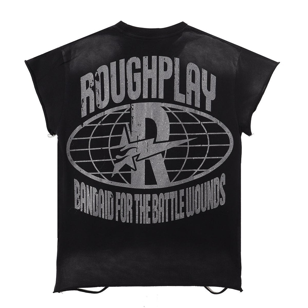 Rough Play Washed Rhinestone Sleeveless T-Shirt