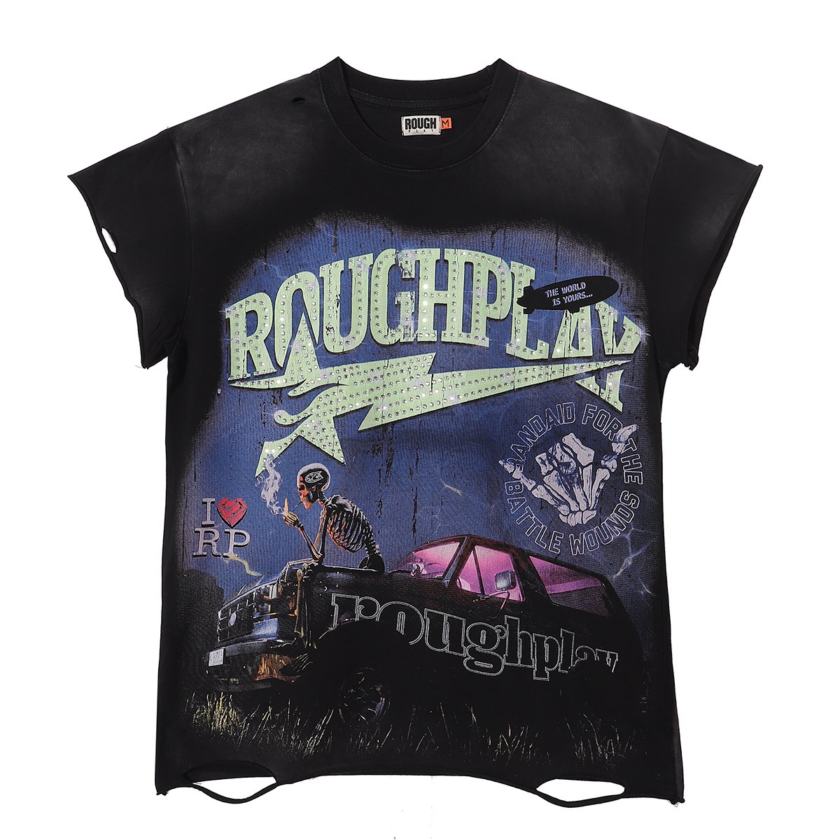 Rough Play Washed Rhinestone Sleeveless T-Shirt