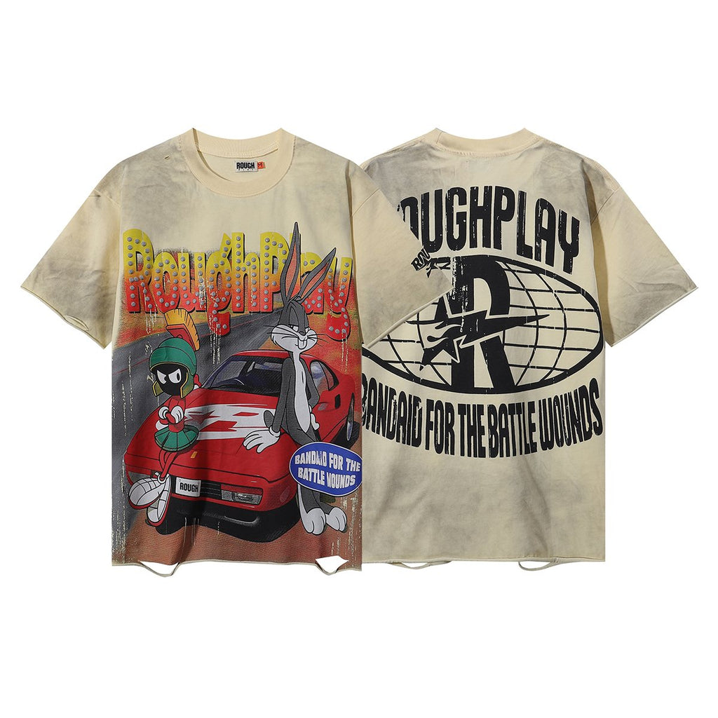 Rough Play Rabbit Car Distressed Short-Sleeve T-Shirt