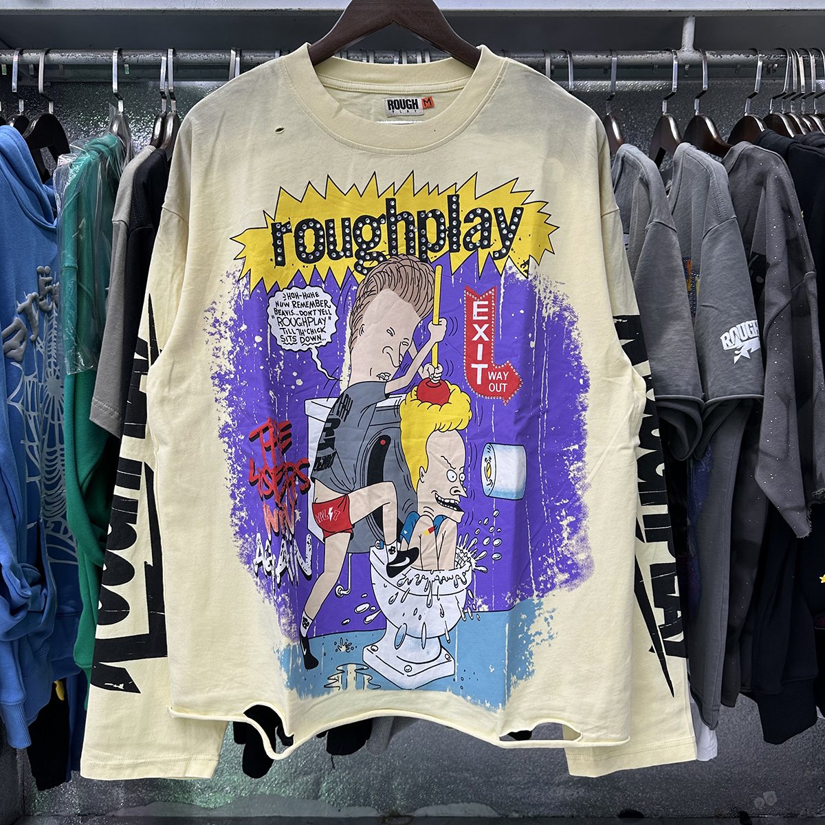 Rough Play Beavis Buttead Rhinestone Graphic Long-Sleeve T-Shirt