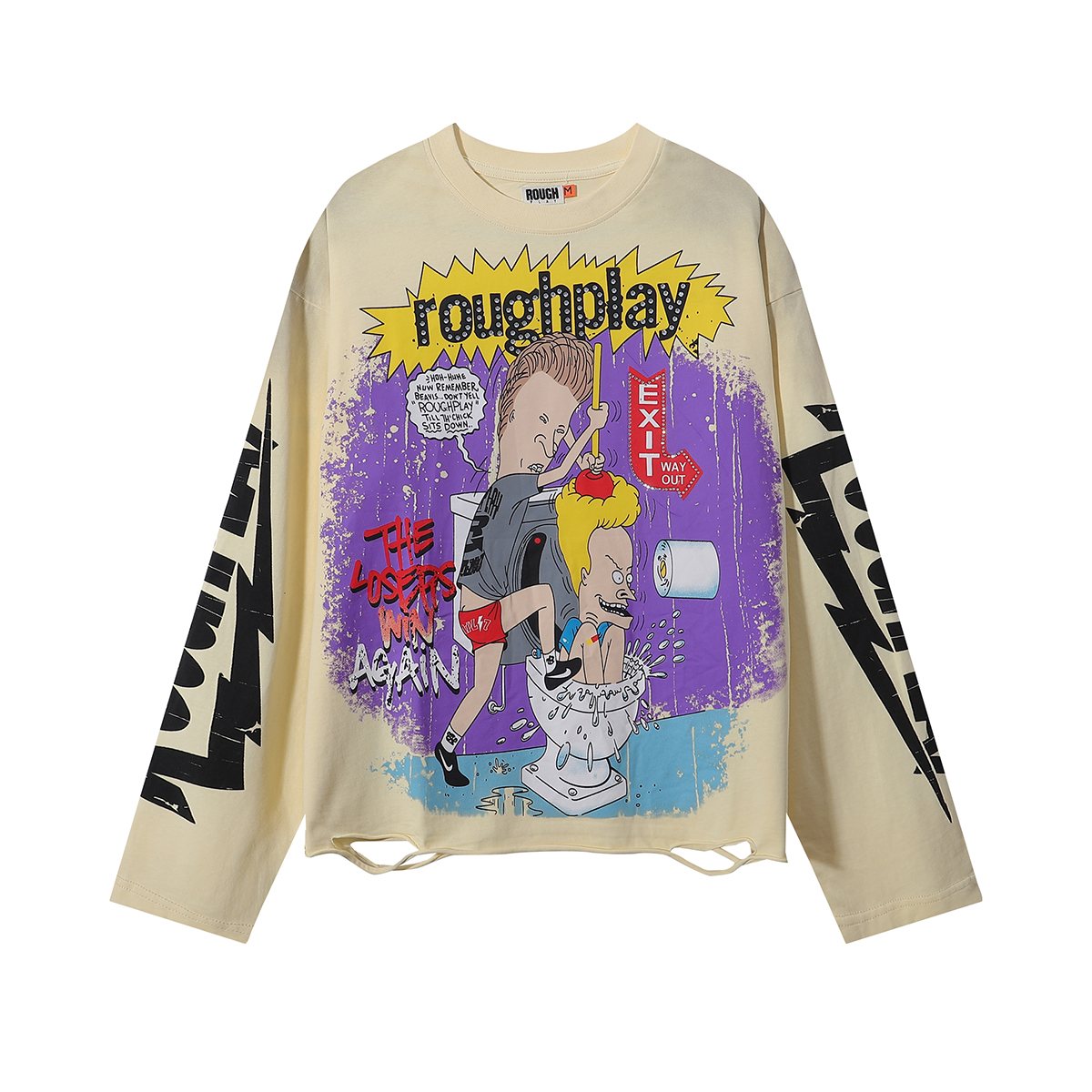 Rough Play Beavis Buttead Rhinestone Graphic Long-Sleeve T-Shirt