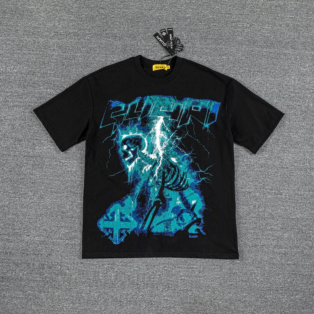 GUAPI Blue Graphic Black T-Shirt