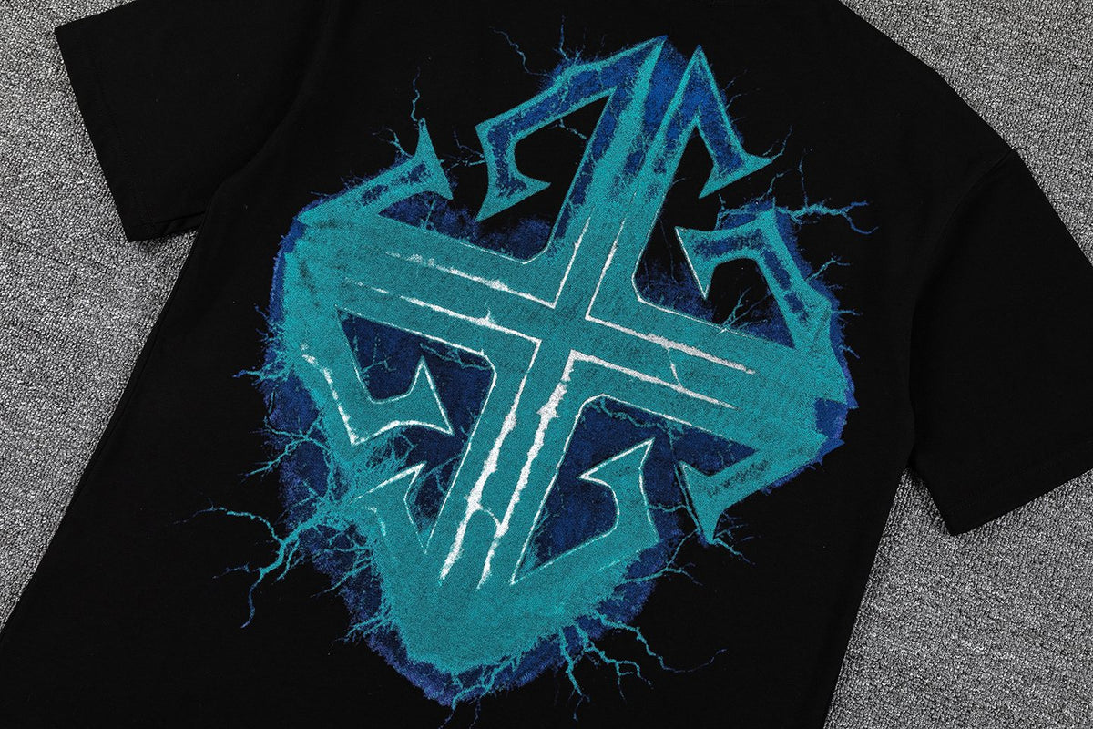GUAPI Blue Graphic Black T-Shirt