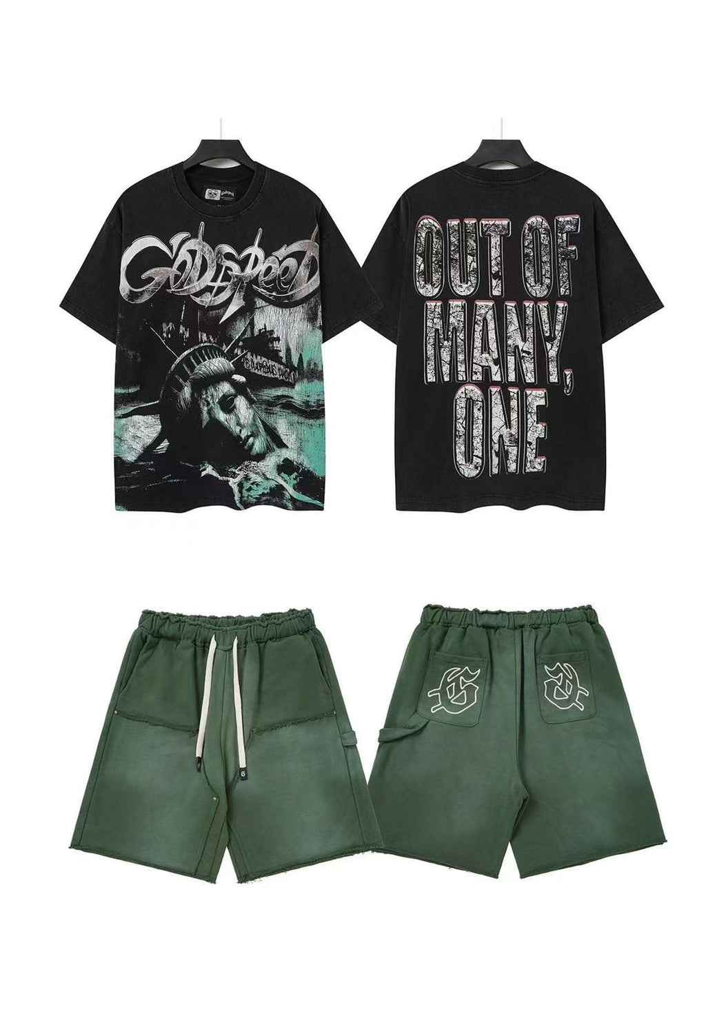 Godspeed Out of Many One Statue Tee and Shorts Set