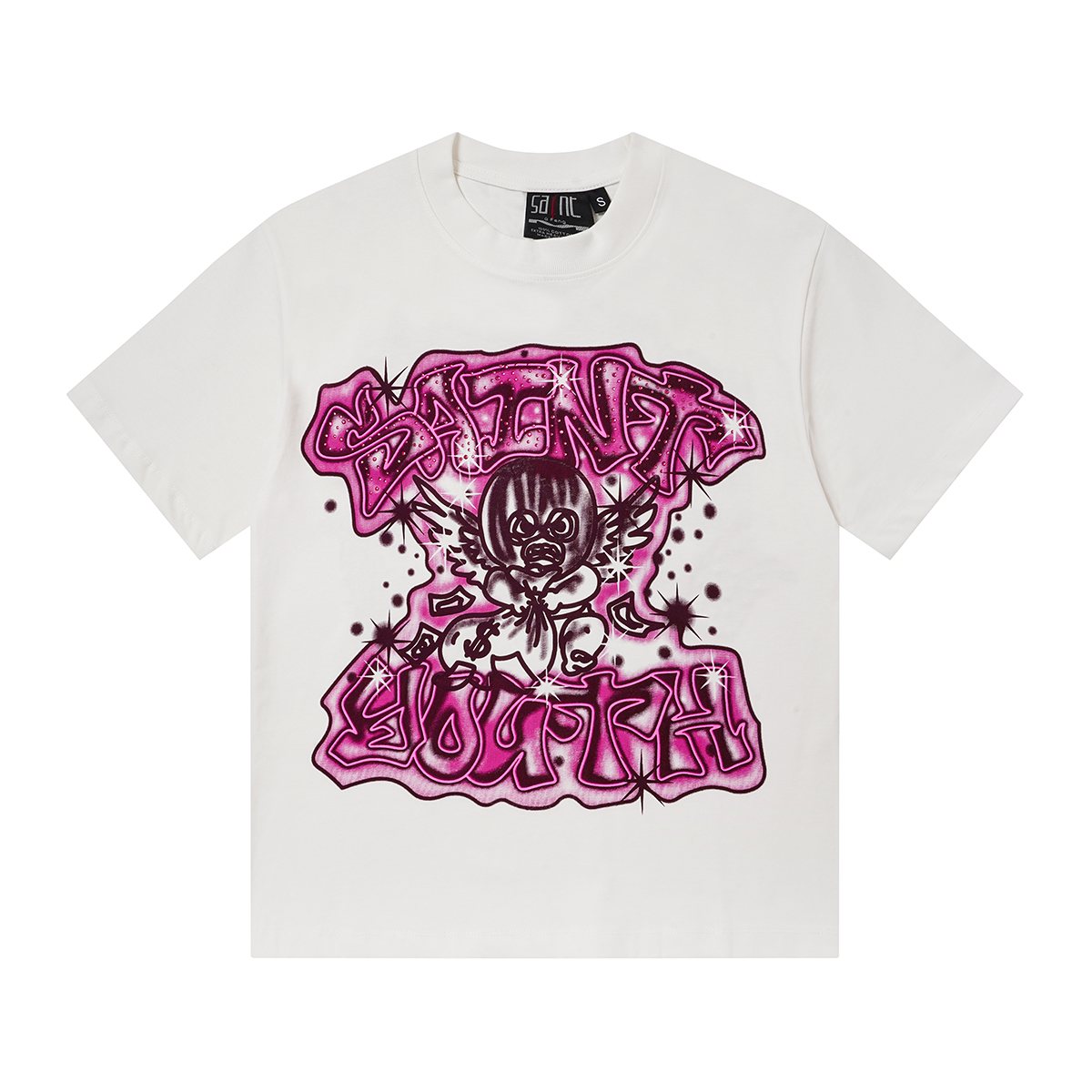 SAINT Rhinestone Front & Back Graphic T-Shirt