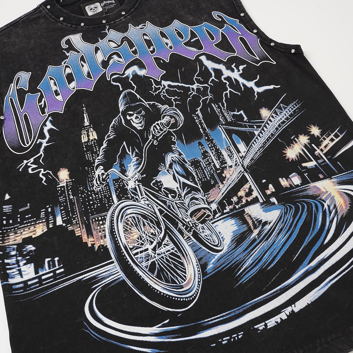 Godspeed Manifest Skull Studded Black Sleeveless T-Shirt
