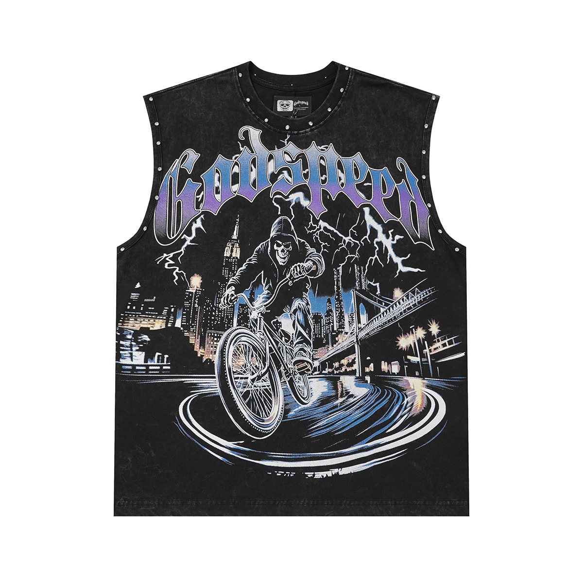 Godspeed Manifest Skull Studded Black Sleeveless T-Shirt