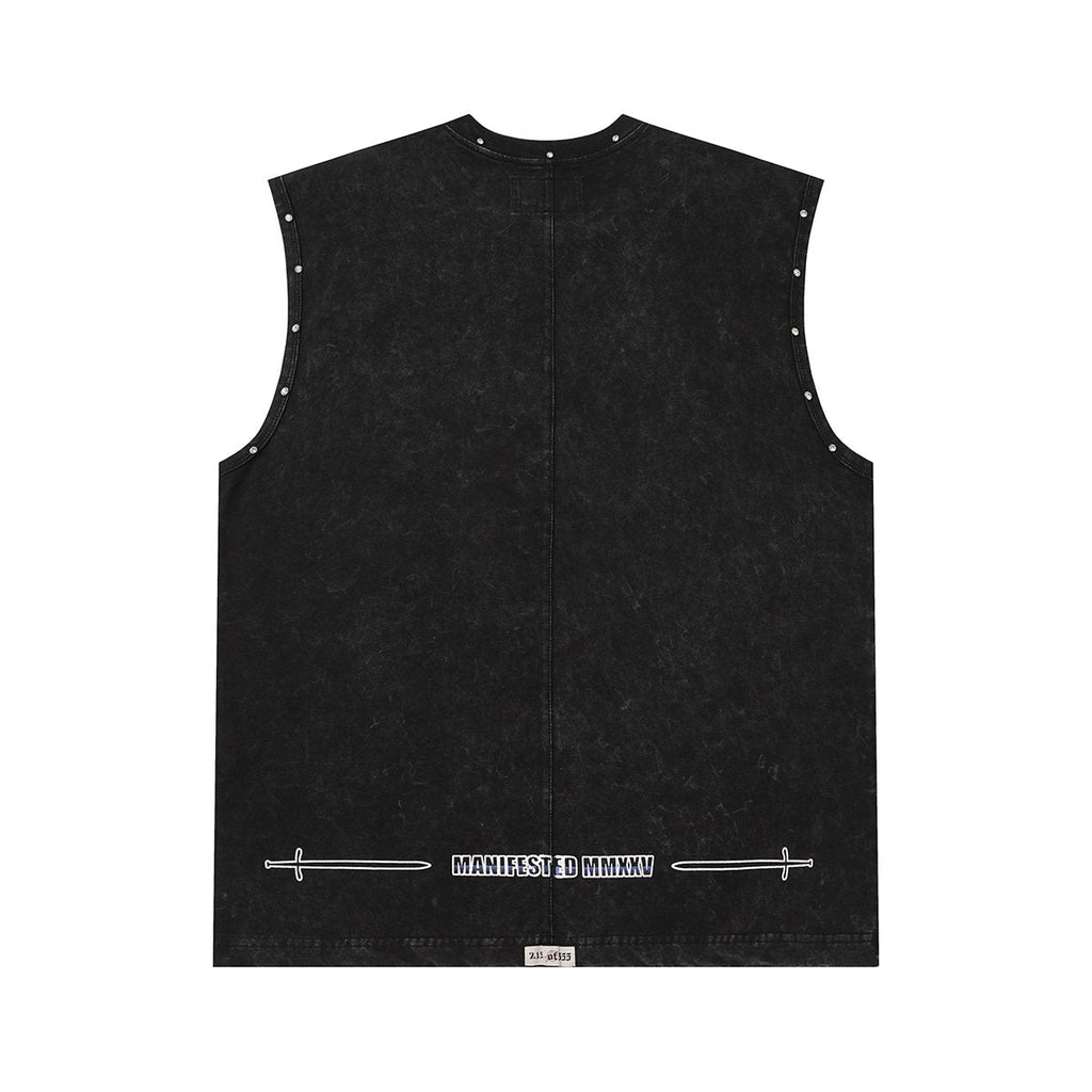 Godspeed Manifest Skull Studded Black Sleeveless T-Shirt
