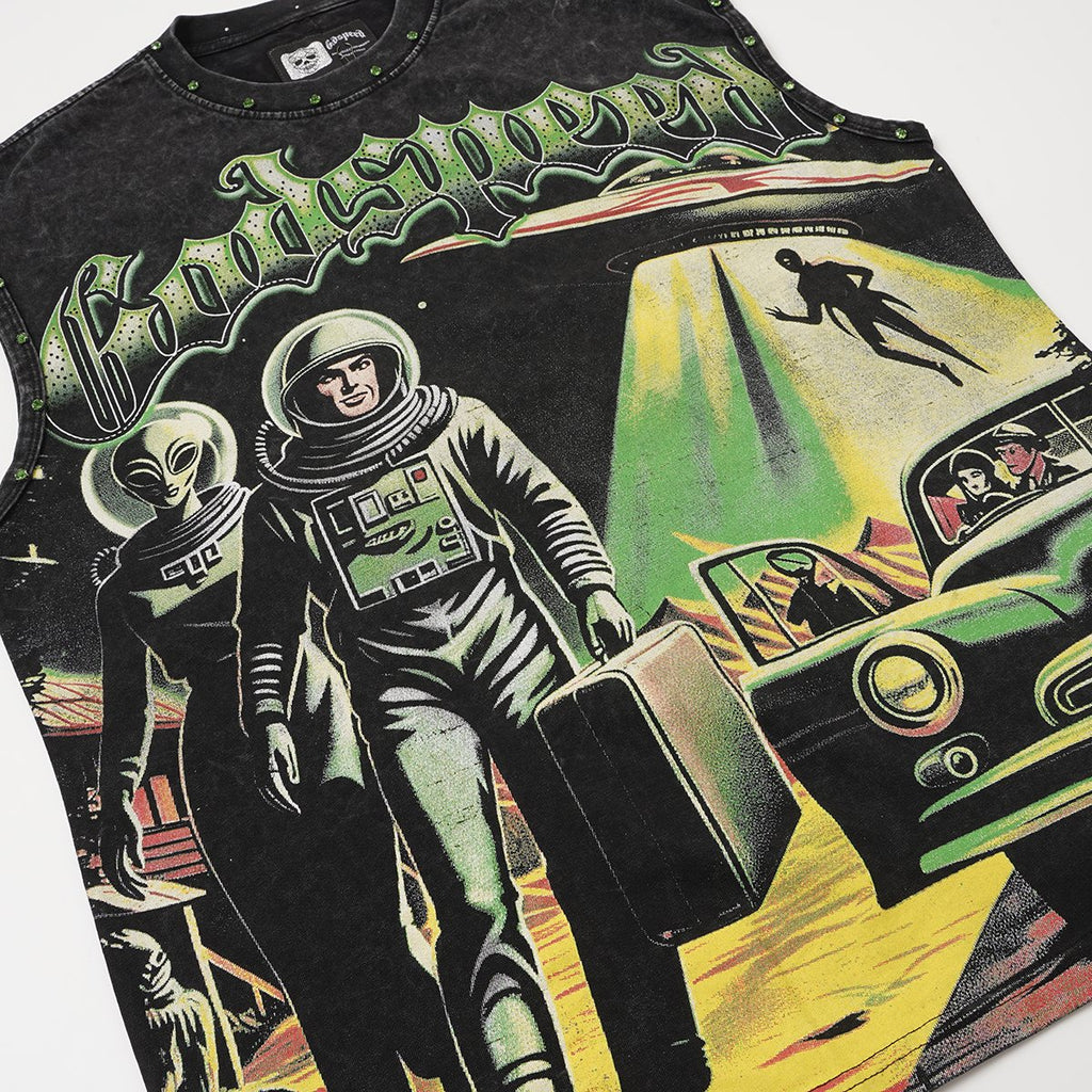 Godspeed Space Graphic Acid-Wash Sleeveless T-Shirt