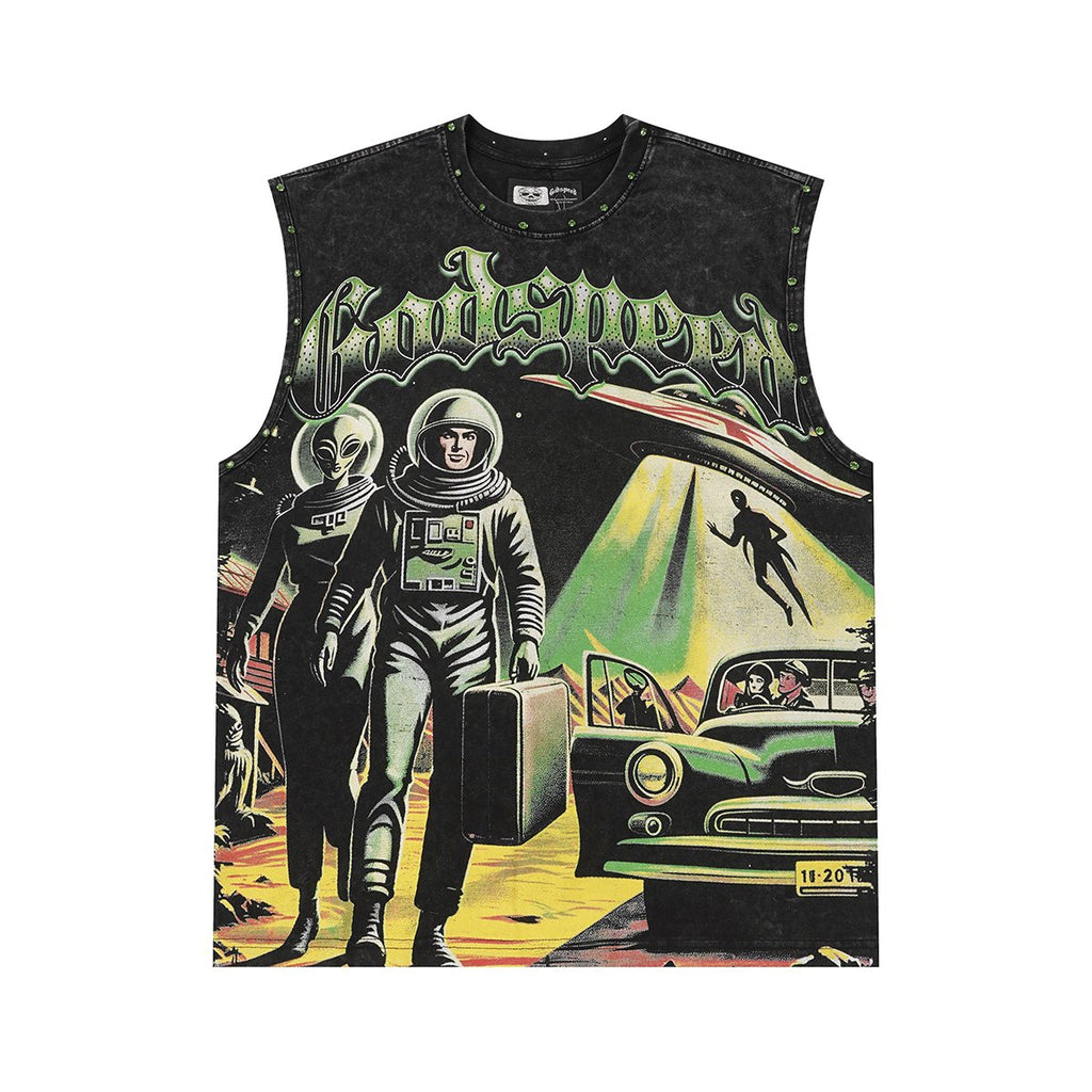 Godspeed Space Graphic Acid-Wash Sleeveless T-Shirt