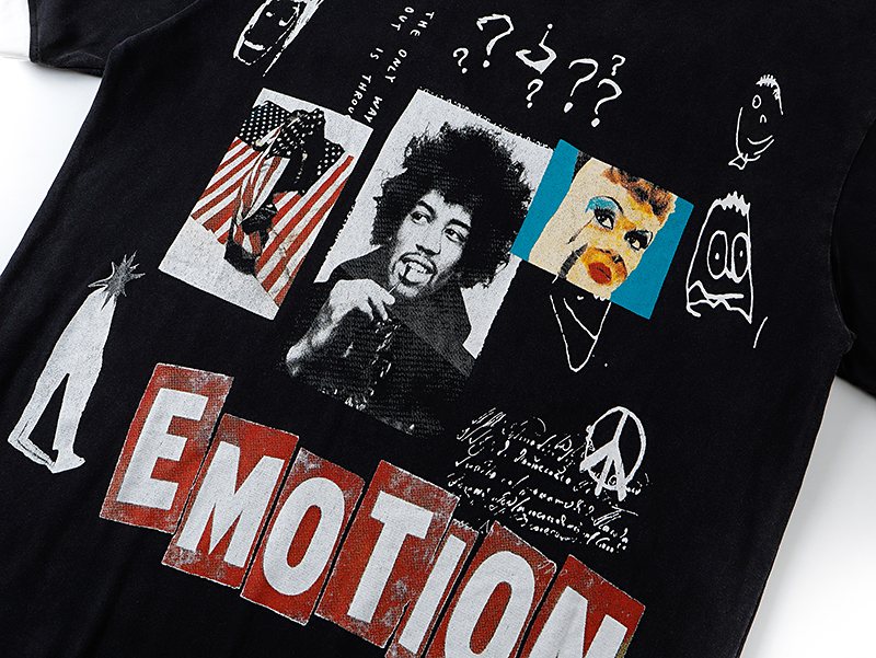 MIXED EMOTION Washed Black Graphic Ringer T-Shirt