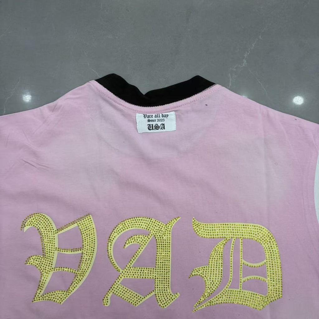 VARE ALL DAY Pink Contrast-Sleeve Graphic T-Shirt
