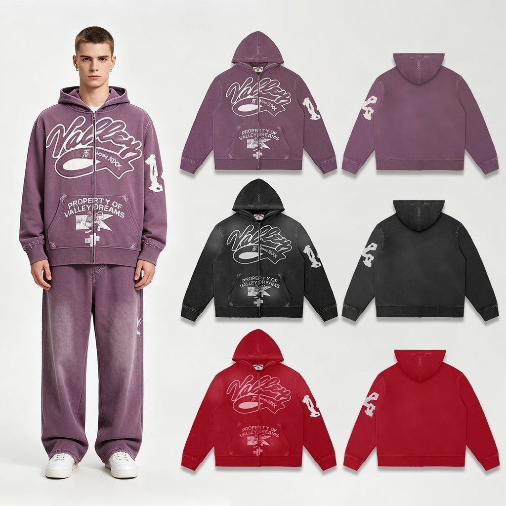 Valley Dreams Washed Full-Zip Graphic Hoodie
