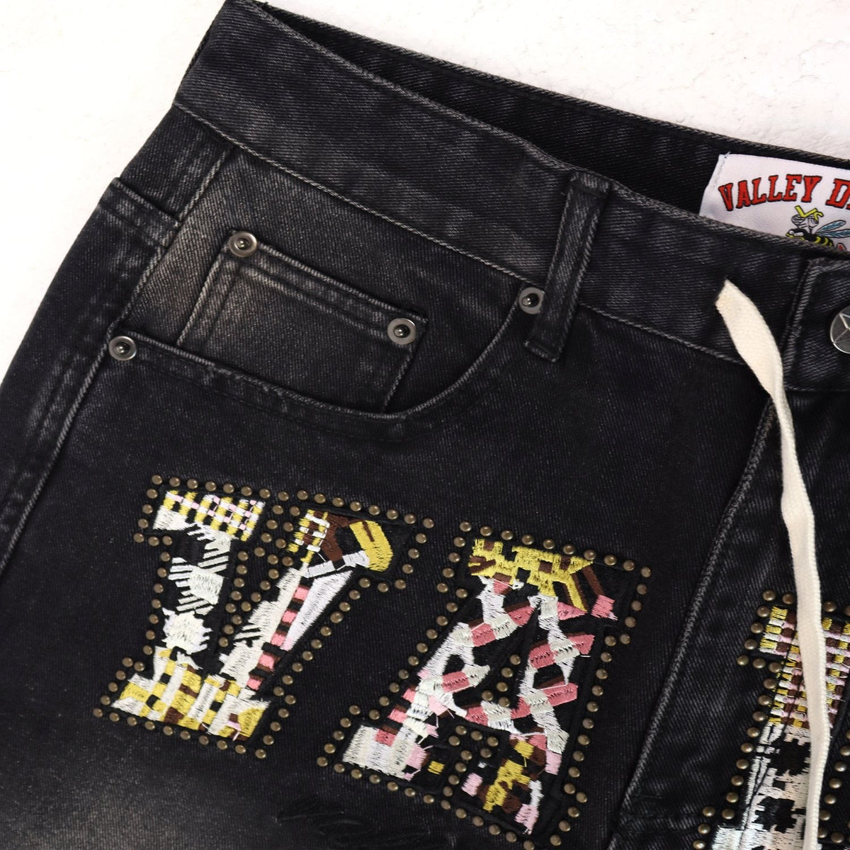 Valley Dreams Plaid Appliqué Rhinestone Denim Shorts