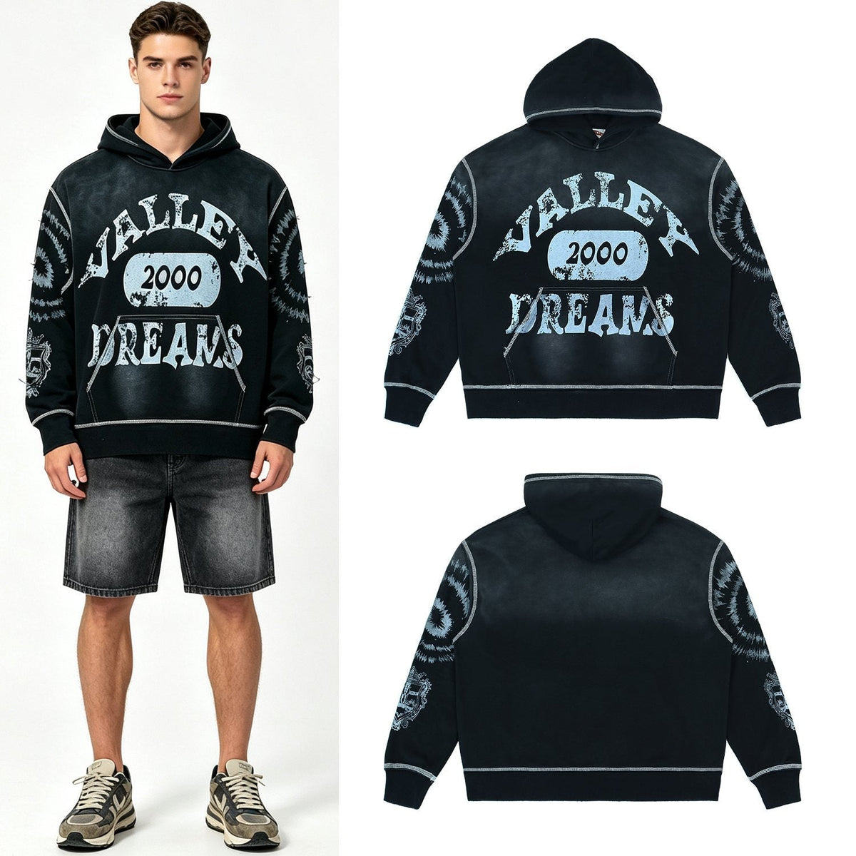 Valley Dreams 2000 Washed Black Graphic Hoodie