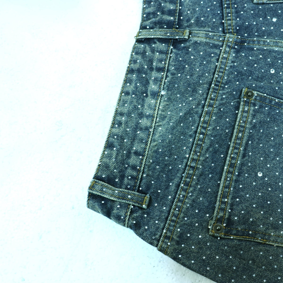 VALLEY Rhinestone Splatter Washed Denim Shorts
