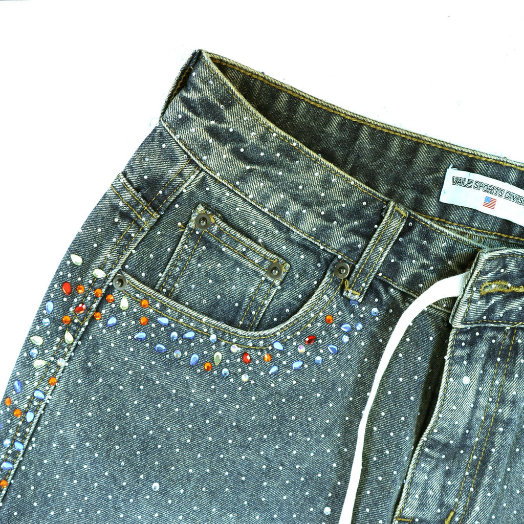 VALLEY Rhinestone Splatter Washed Denim Shorts