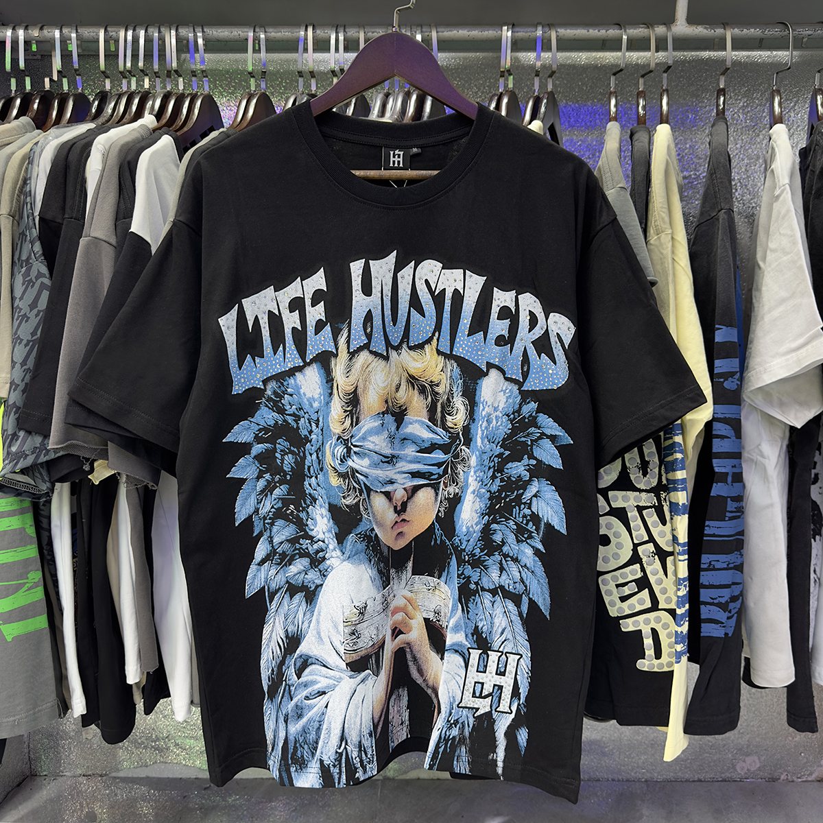 Life Hustlere Pary Praying Angel Graphic T-Shirt