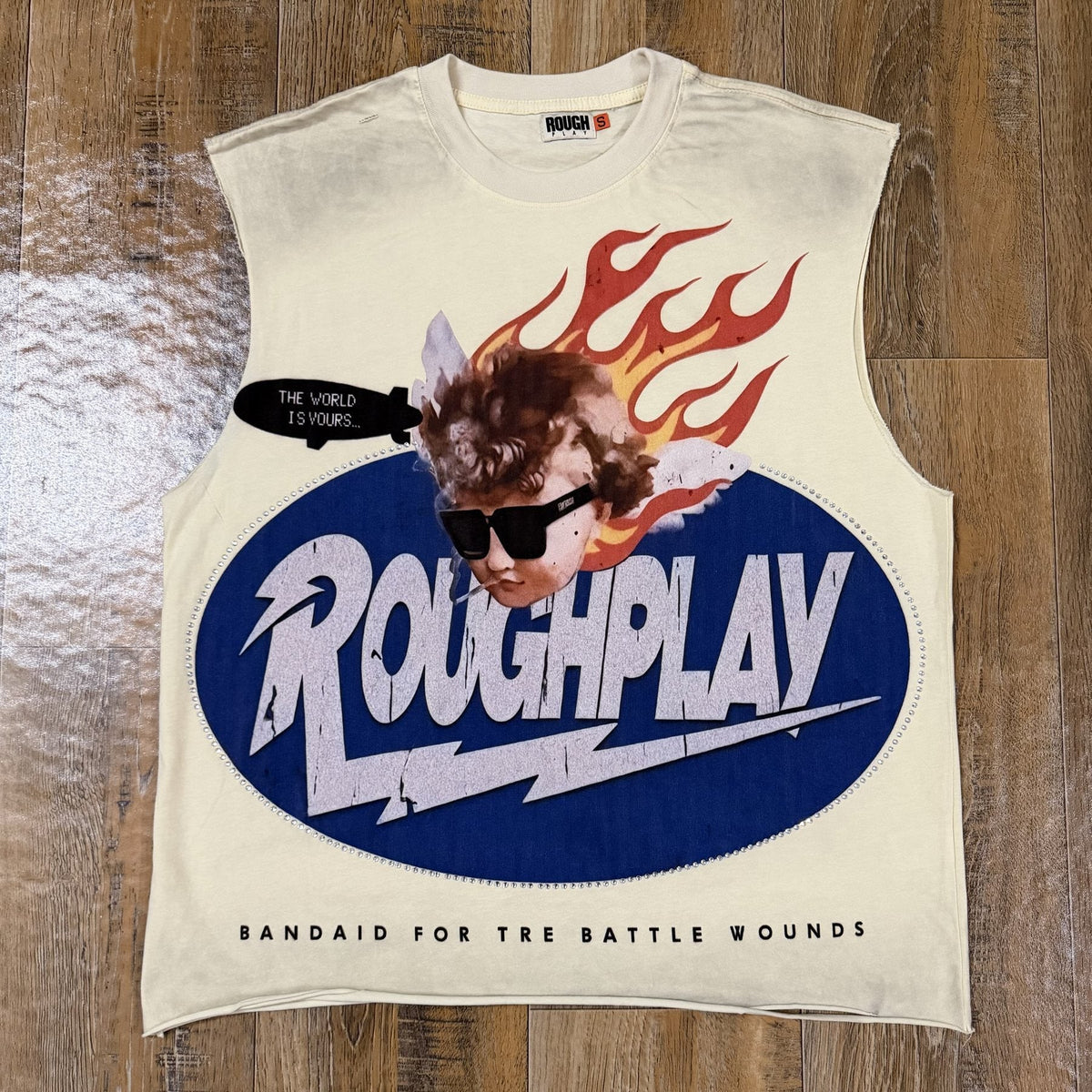 Rough Play Face & Flame Sleeveless T-Shirt