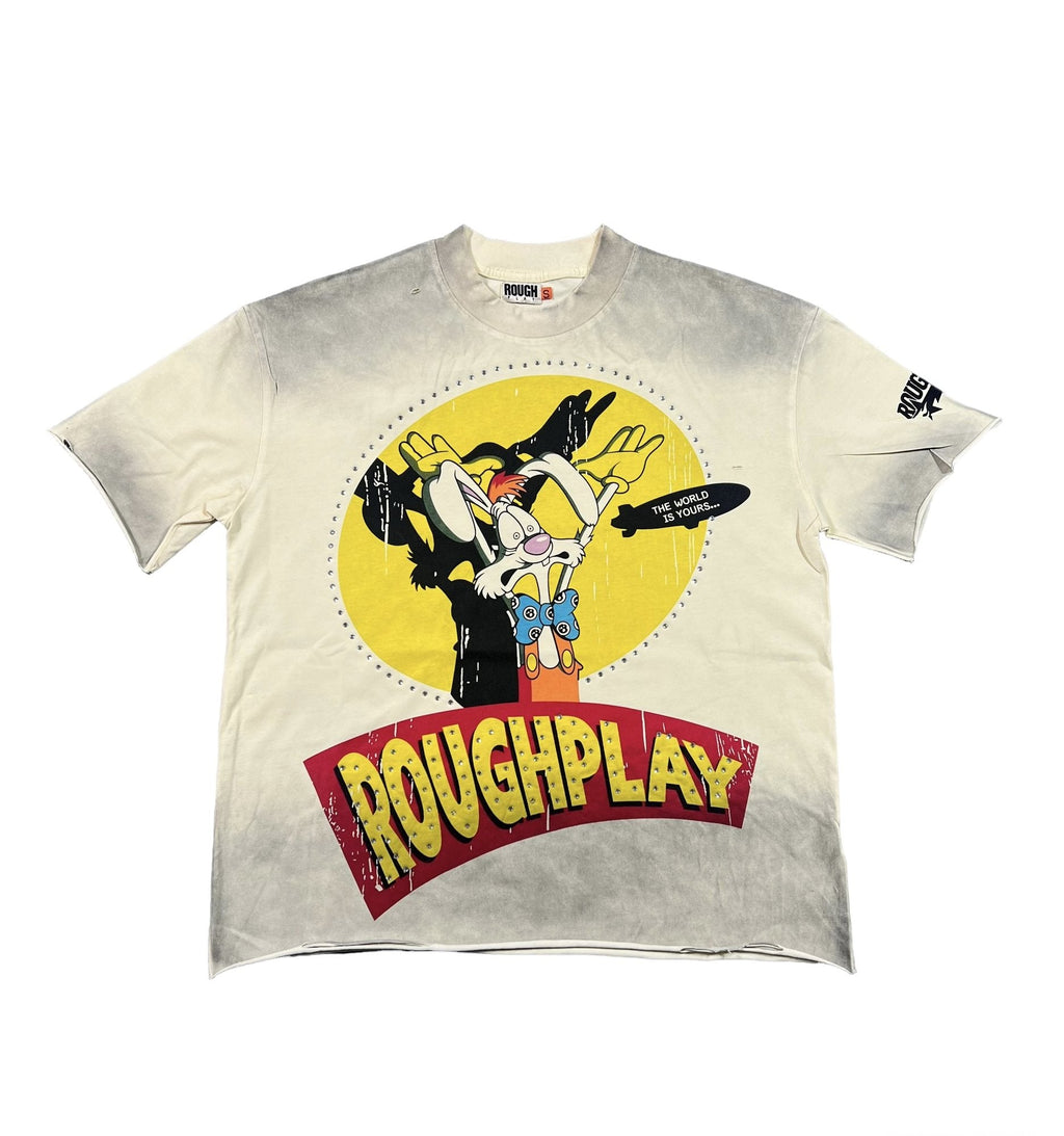 Rough Play Rhinestone Graphic T-Shirt - Cream