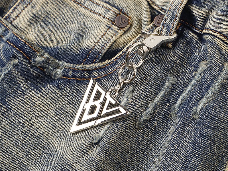 VALABASAS Washed Distressed Blue Jeans with Rear Patch