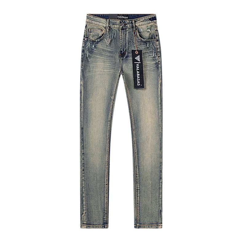 VALABASAS Washed Distressed Blue Jeans with Rear Patch