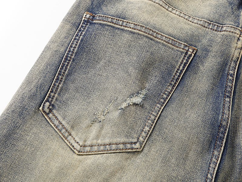 VALABASAS Washed Distressed Blue Jeans with Rear Patch