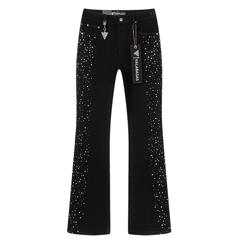 VALABASAS Rhinestone Embellished Black Flared Jeans