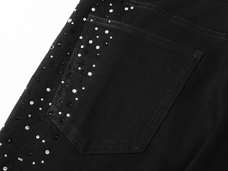 VALABASAS Rhinestone Embellished Black Flared Jeans