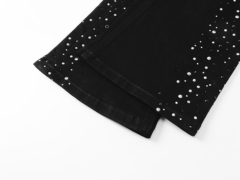 VALABASAS Rhinestone Embellished Black Flared Jeans
