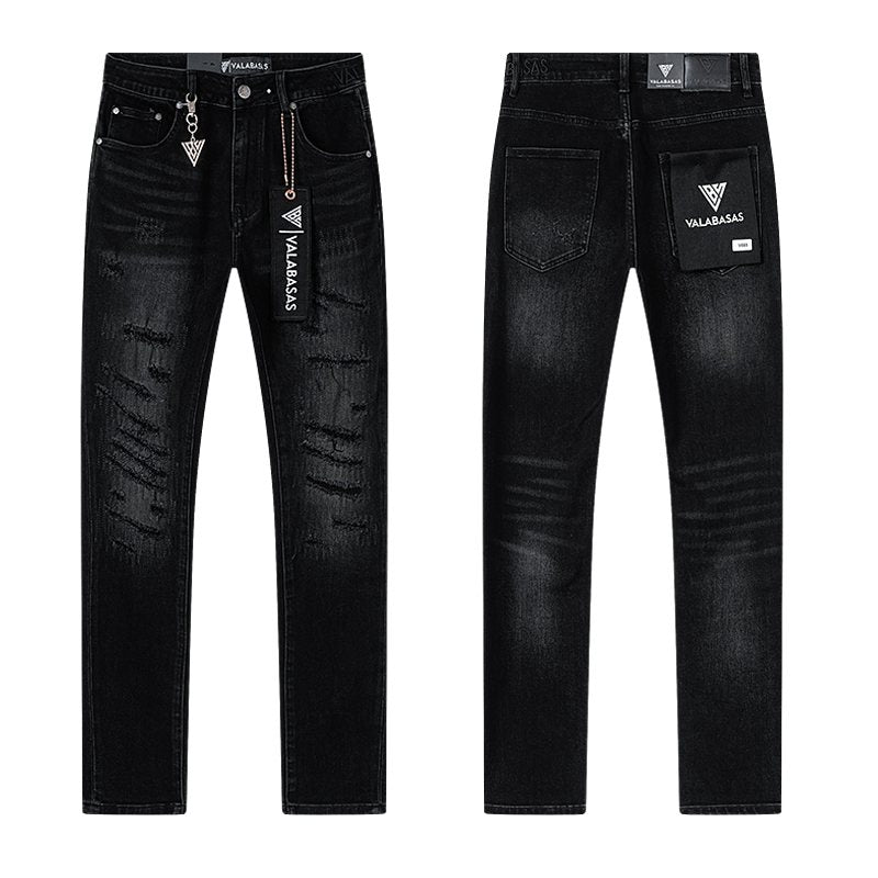 VALABASAS Washed Black Distressed Jeans