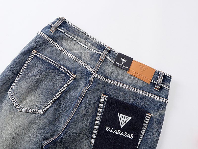 VALABASAS Washed Blue Contrast-Stitch Jeans