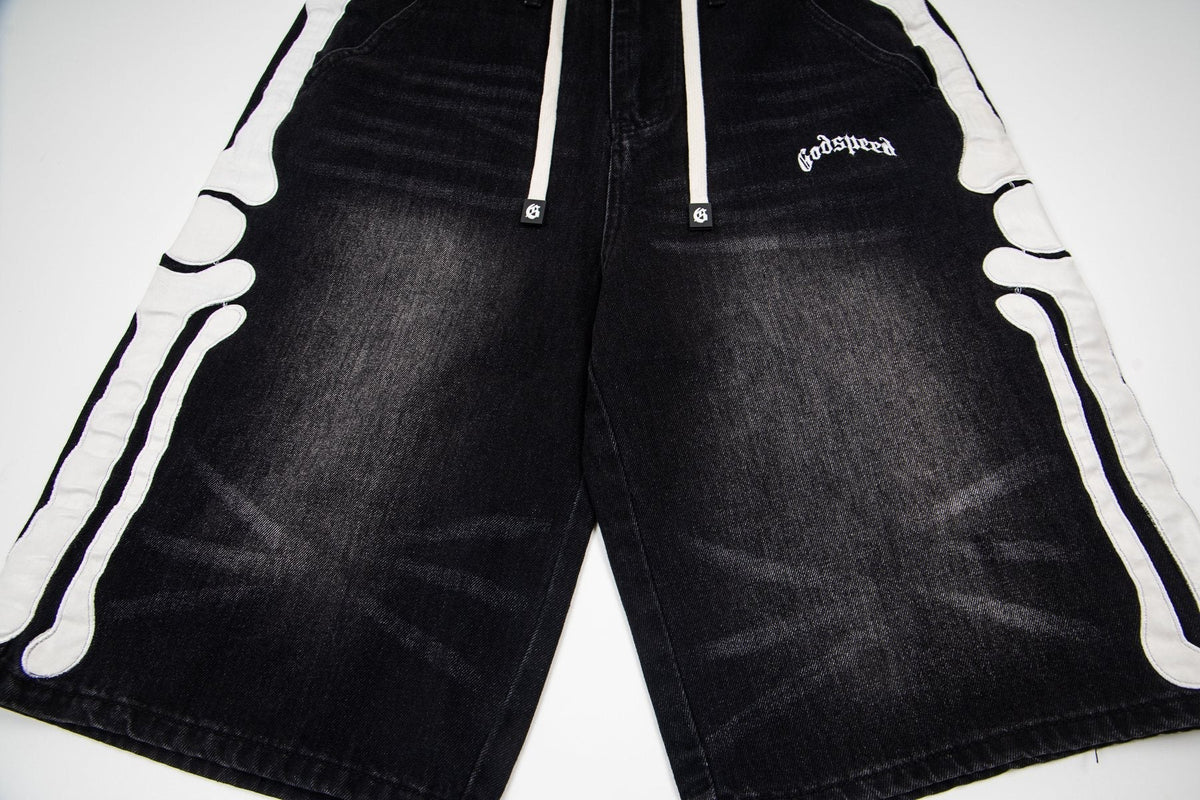 Godspeed Bone Applique Denim Shorts