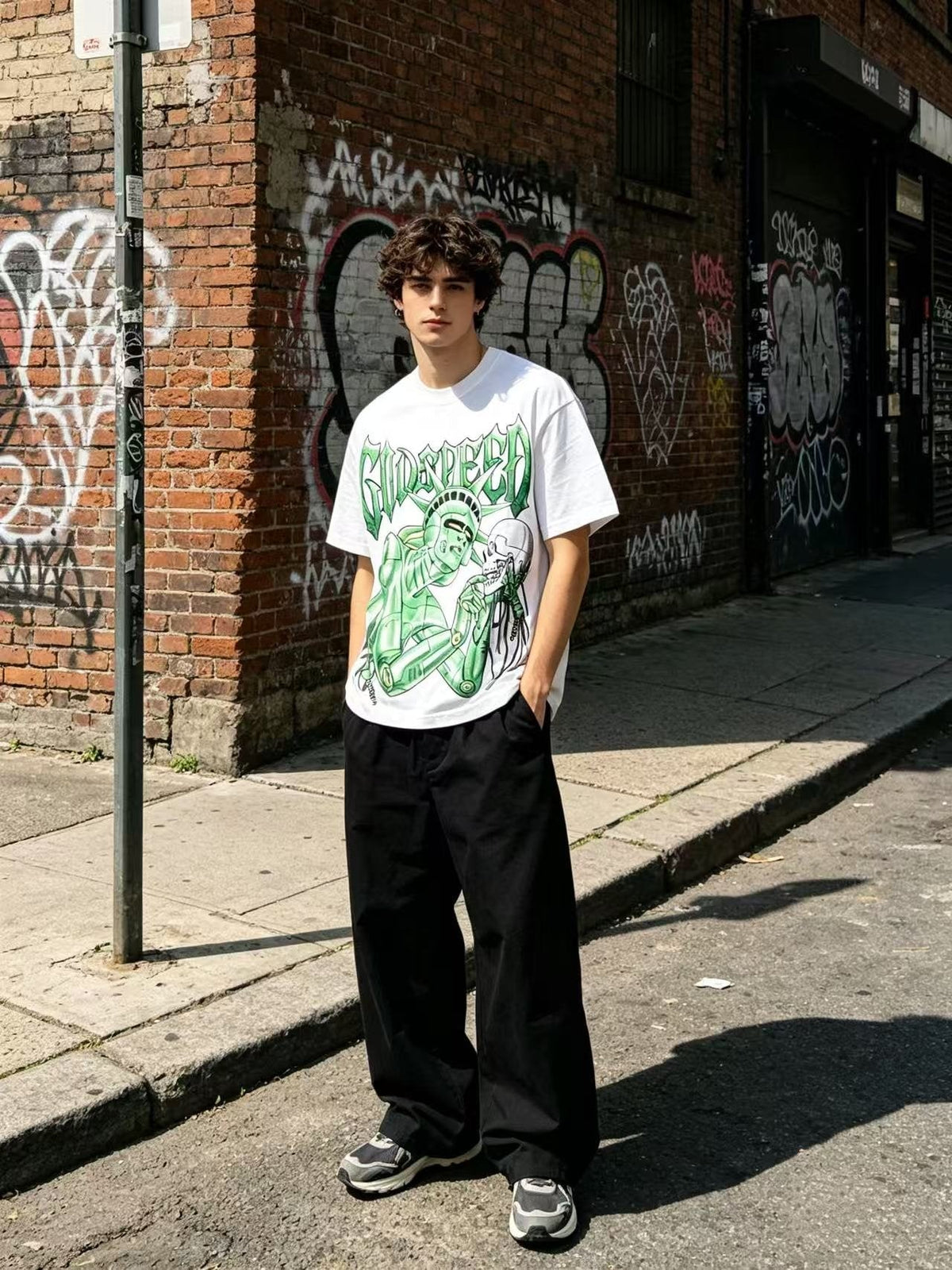 Godspeed Green Front Graphic White T-Shirt