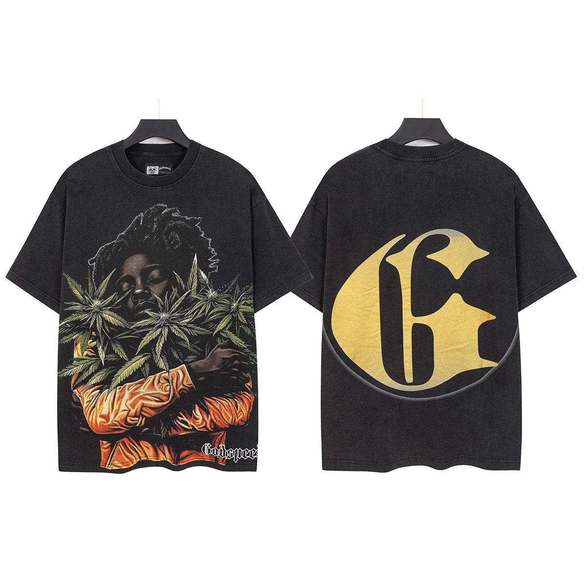 Godspeed Leaf Graphic Washed Black T-Shirt