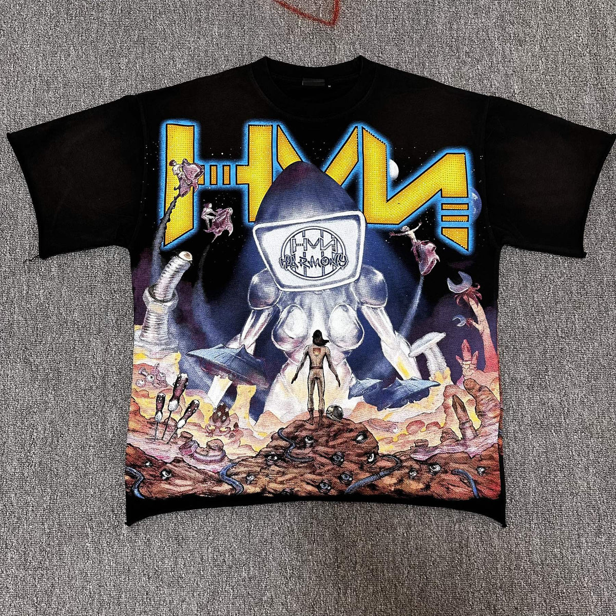 HARMONY Washed Black Rhinestone Graphic T-Shirt