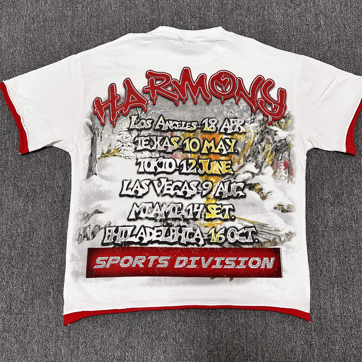 HARMONY White Red-Trim Graphic T-Shirt