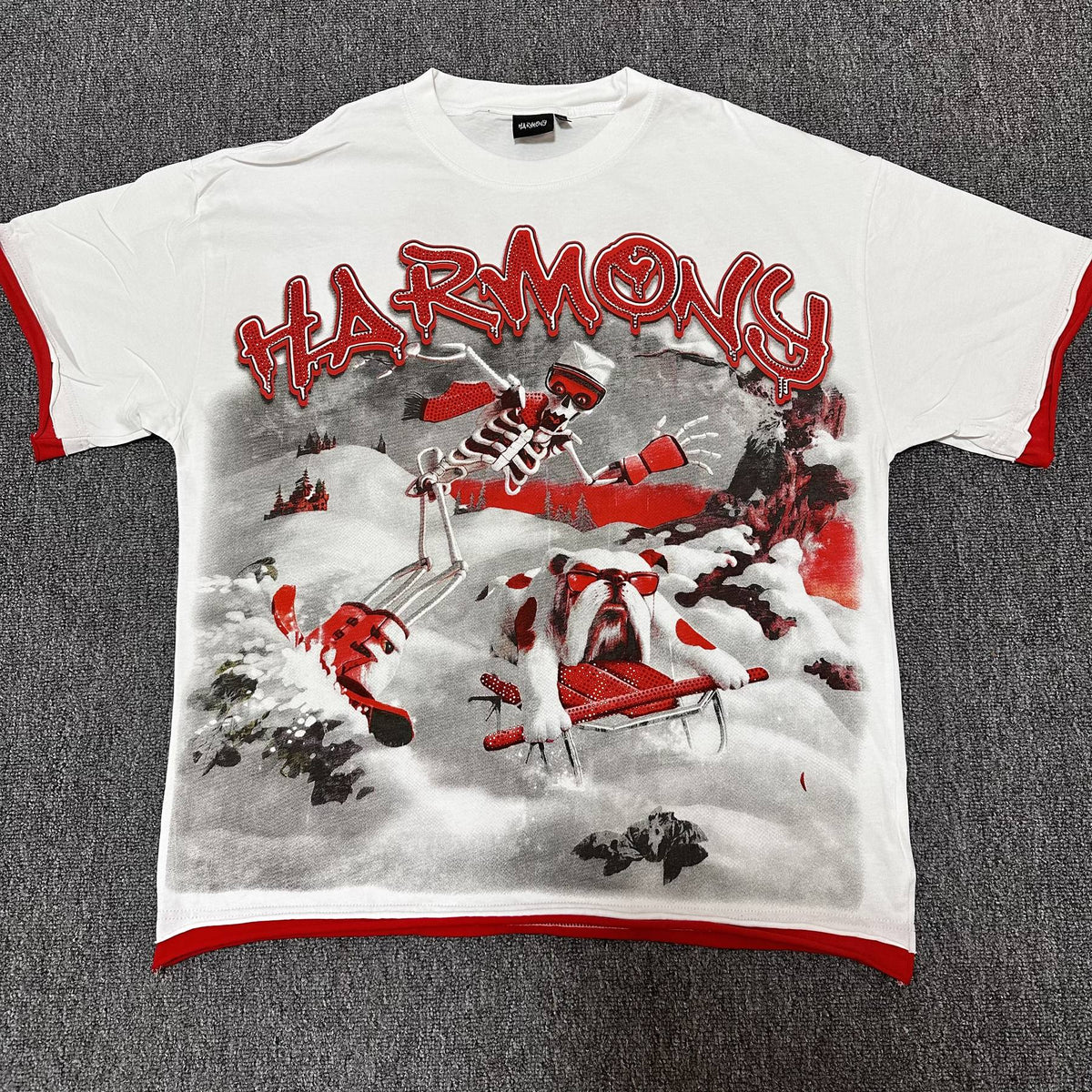 HARMONY White Red-Trim Graphic T-Shirt