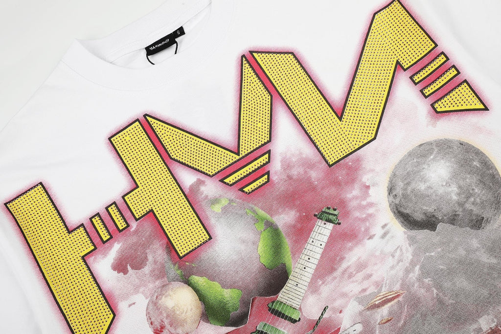HARMONY Pink-Trim Distressed Graphic T-Shirt