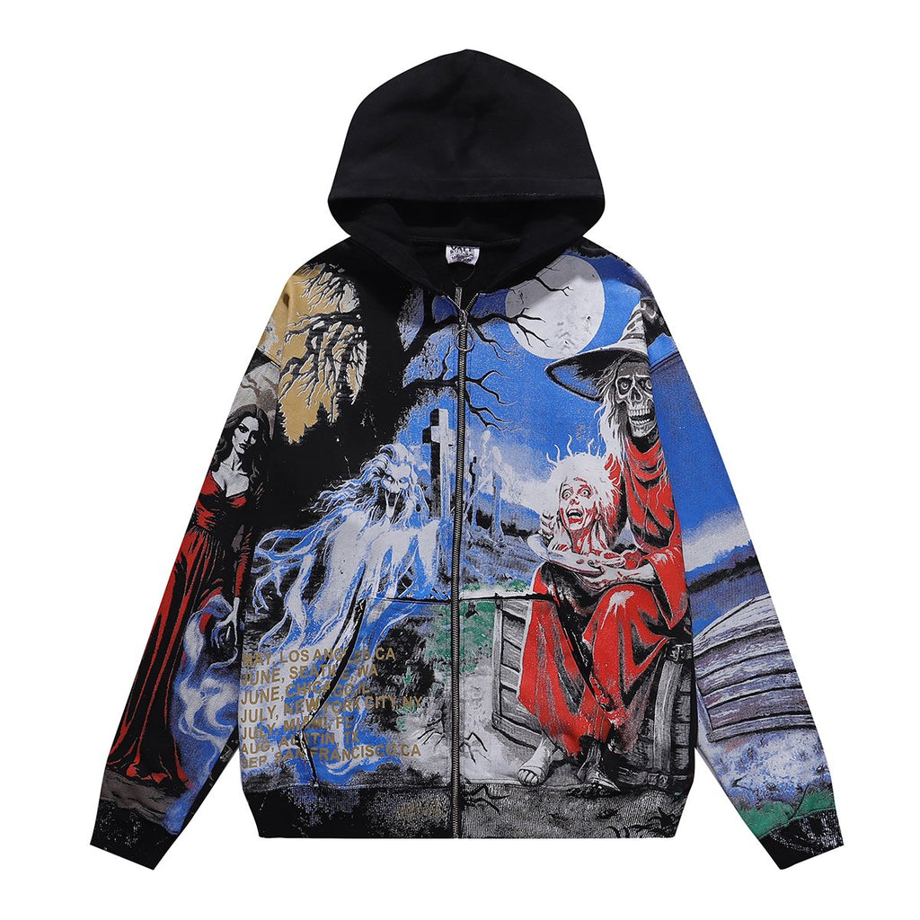 VALE USA Ghost Halloween Graphic Zip-Up Hoodie