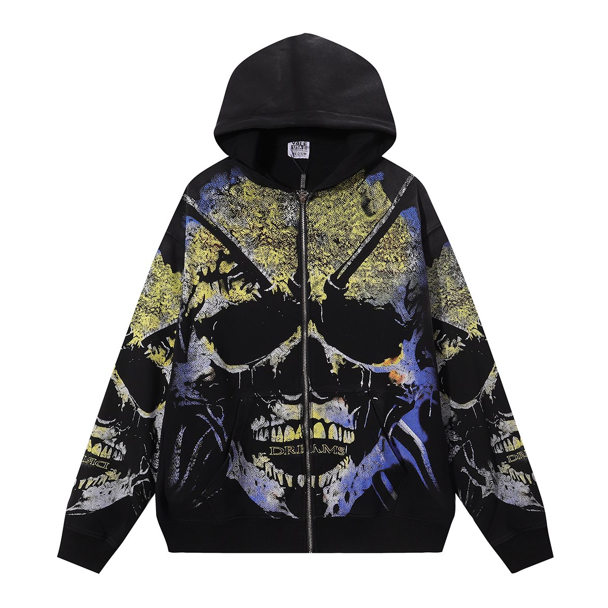 VALE USA Gravedigger Skull Graphic Zip Hoodie