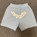 Sp5der Light Blue Rhinestone Logo Sweat Shorts