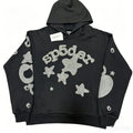 Sp5der Silver Rhinestone-Style Graphic Hoodie