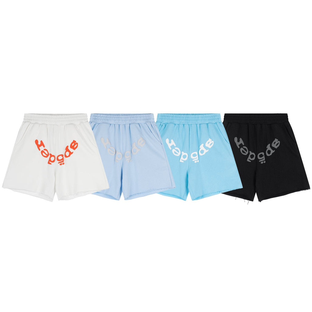 Sp5der Raised Graphic Raw Hem Shorts