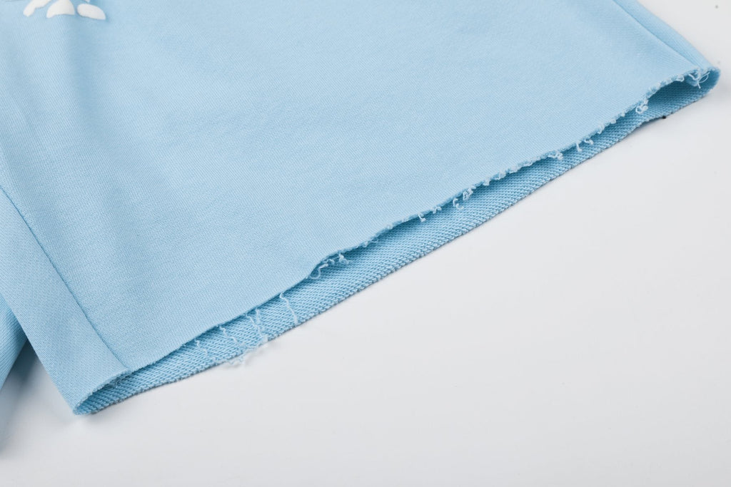 Sp5der Raised Graphic Raw Hem Shorts