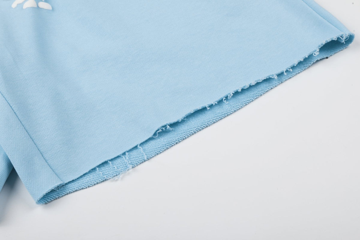 Sp5der Raised Graphic Raw Hem Shorts