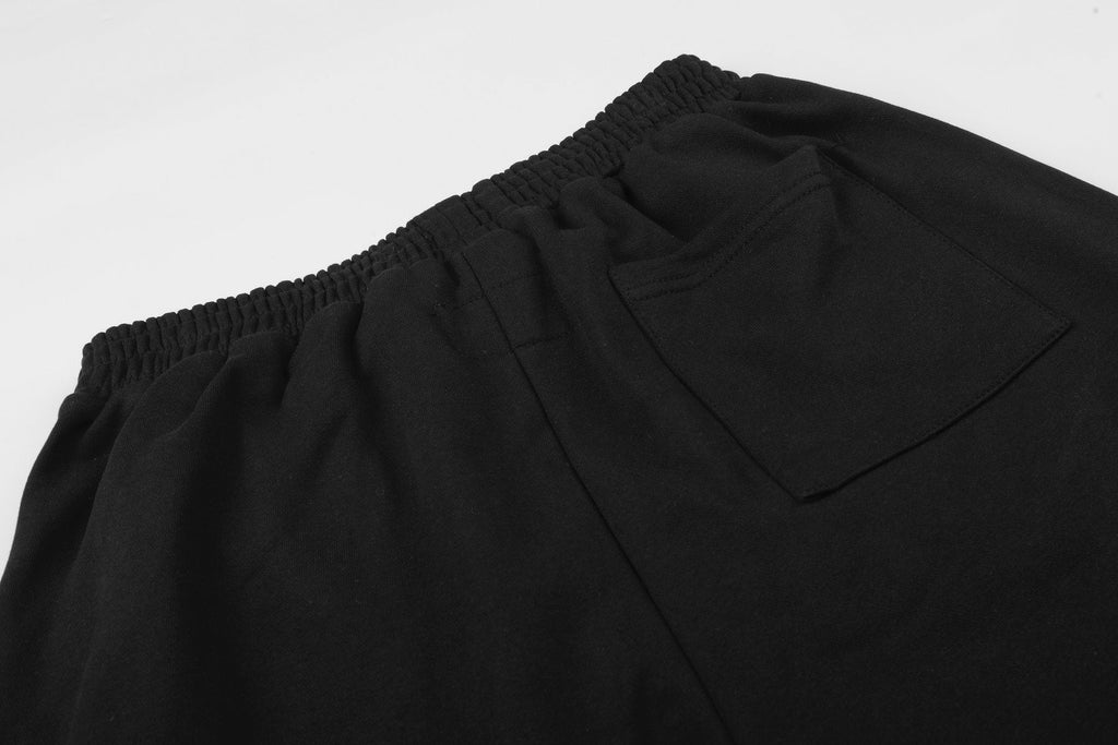 Sp5der Black Graphic Raw-Hem Shorts